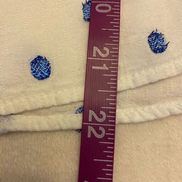 Zara White and Blue Metallic Polkadot Long Sleeve Button Down Top Sz M - Picture 13 of 13